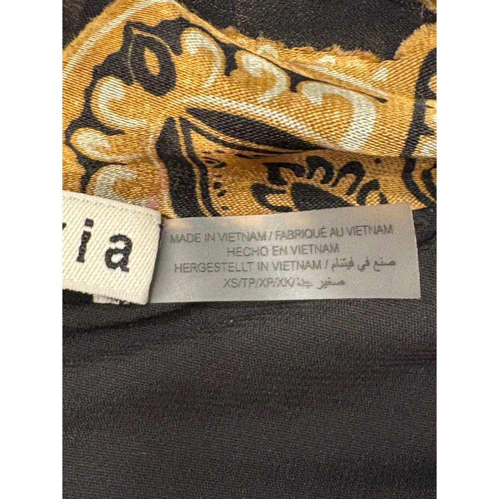 Alice + Olivia Silk Mini Dress Small Black Gold Paisley Tie Neck Goth Glamour - Picture 8 of 13